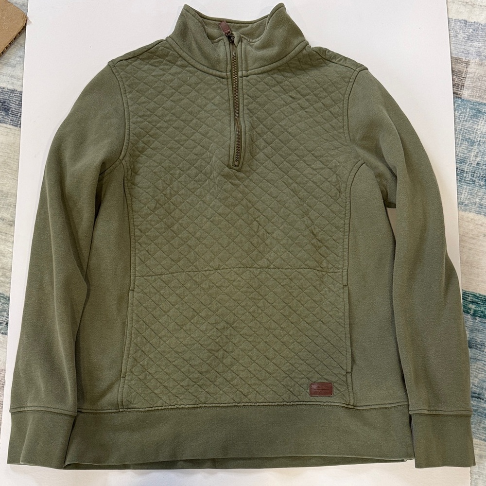 LL Bean Womens Quilted Quarter 1/4 Zip Medium Forest Green Cozy New England Warm